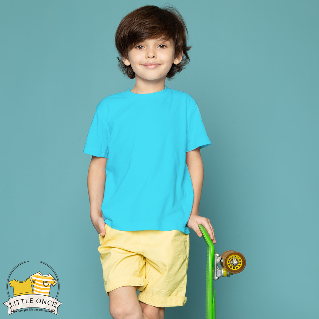 Aqua blue Kids Half Sleeves T-Shirt For Boys