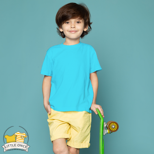 Aqua blue Kids Half Sleeves T-Shirt For Boys - FlyingCart.pk