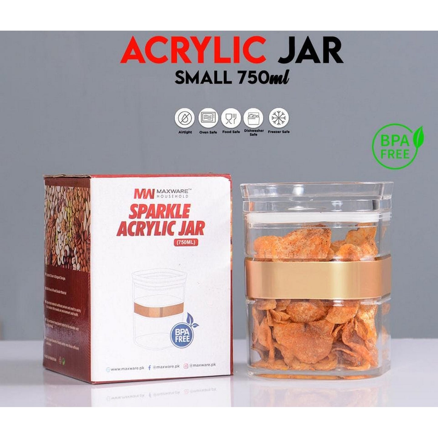 Sparkle Acrylic Jar Small (750 Ml) - FlyingCart.pk