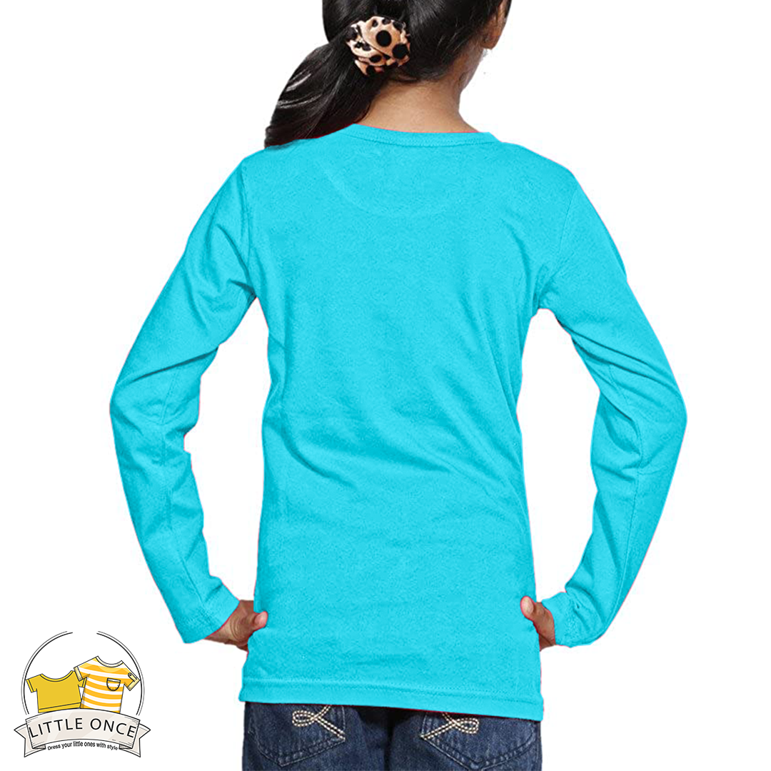 Aqua Blue  Kids Full Sleeves T-Shirt For Girls