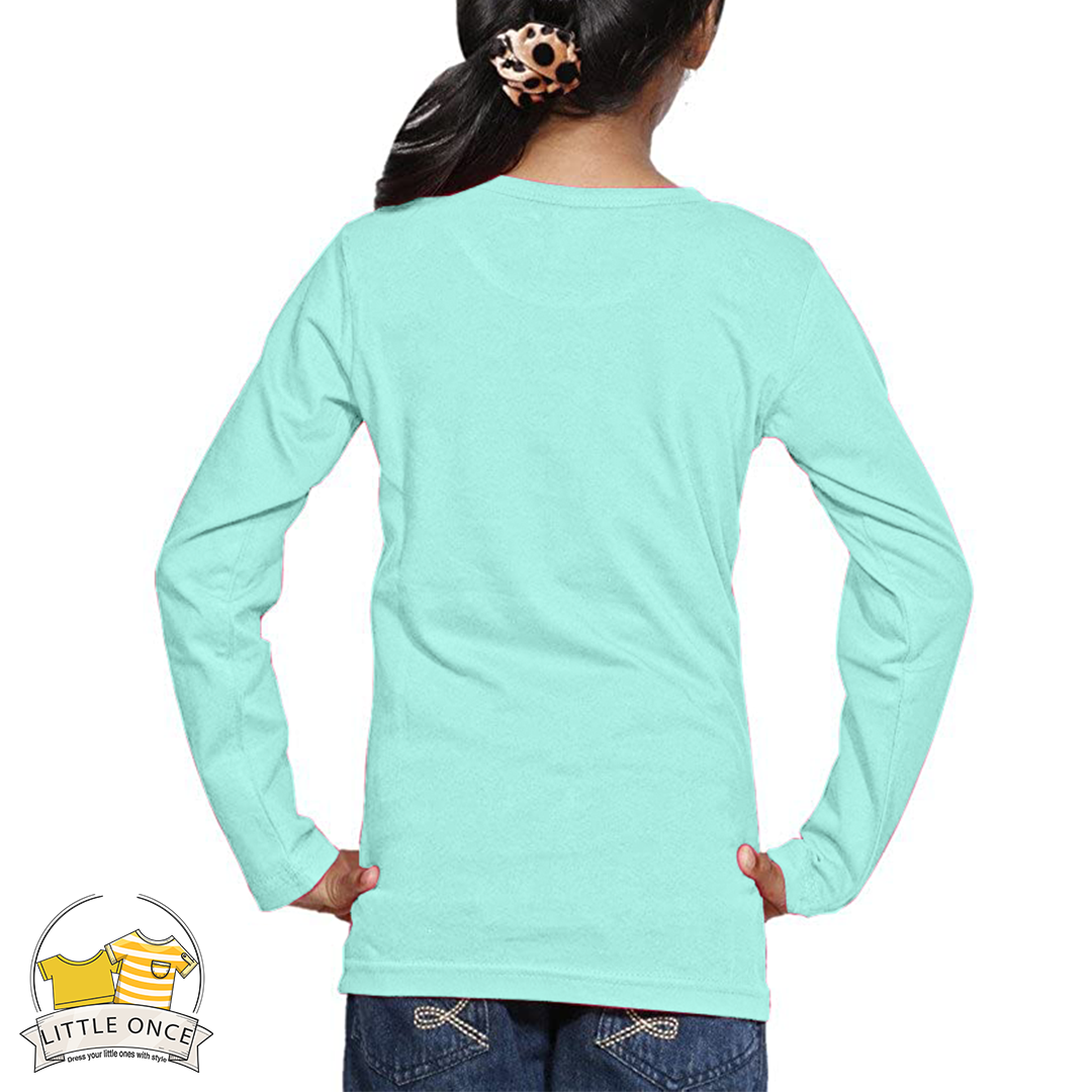 Ice Blue  Kids Full Sleeves T-Shirt For Girls - FlyingCart.pk