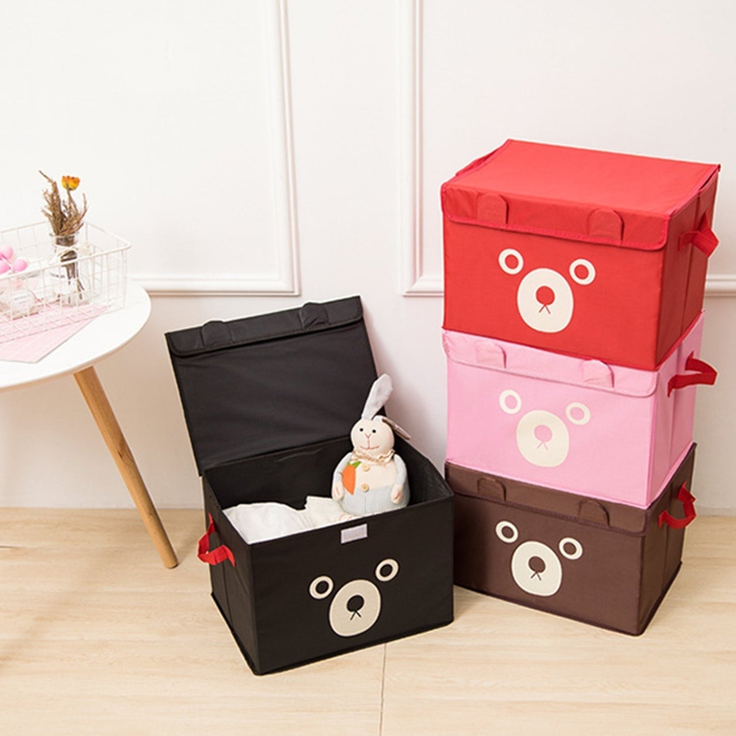 Cartoon Bear Foldable Storage Box For Multipurpose Folding Organizer Cube Basket Bin - FlyingCart.pk