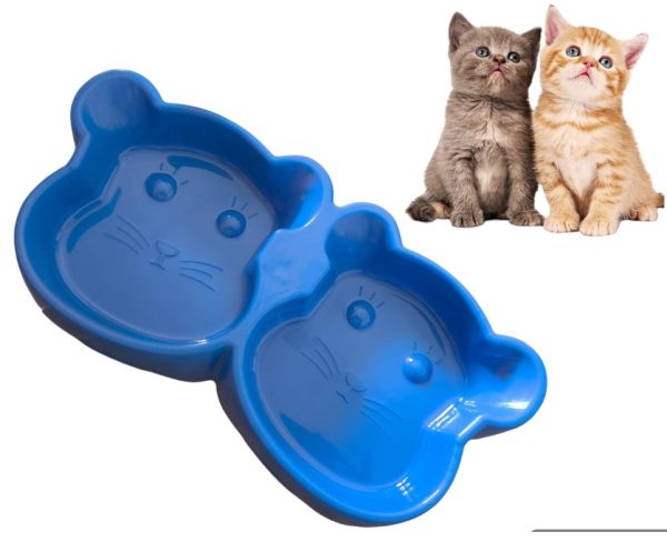 cat-shaped-double-food-bowl-pet-plastic-food-bowl-random-color-2-3-flyingcart.pk