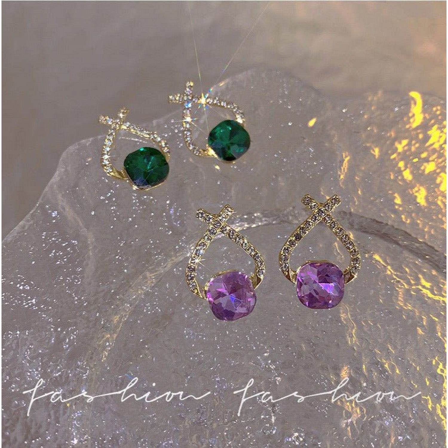 Trendy Emerald Crystal Ball Earrings (Random Color) - FlyingCart.pk