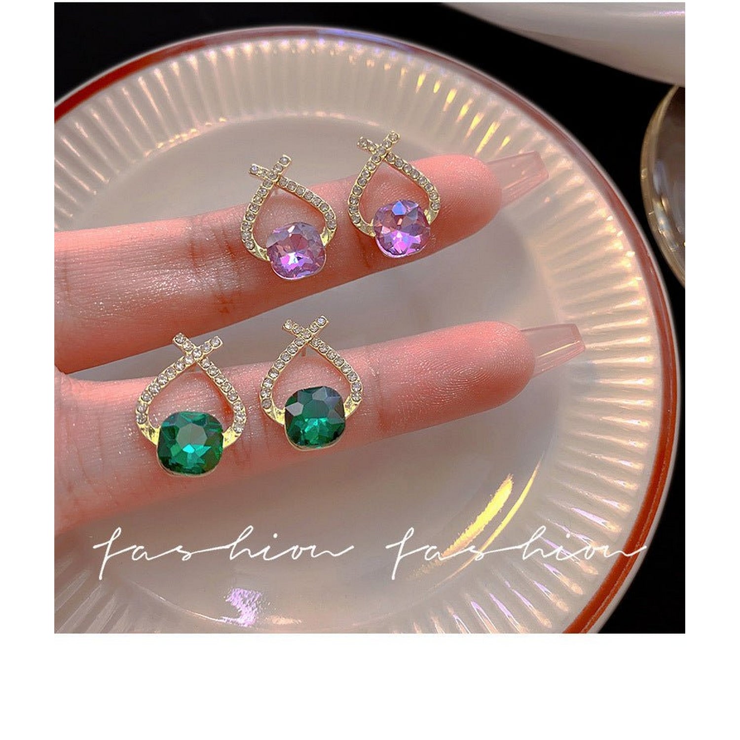 Trendy Emerald Crystal Ball Earrings (Random Color) - FlyingCart.pk