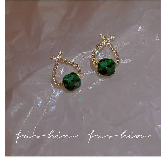 Trendy Emerald Crystal Ball Earrings (Random Color) - FlyingCart.pk