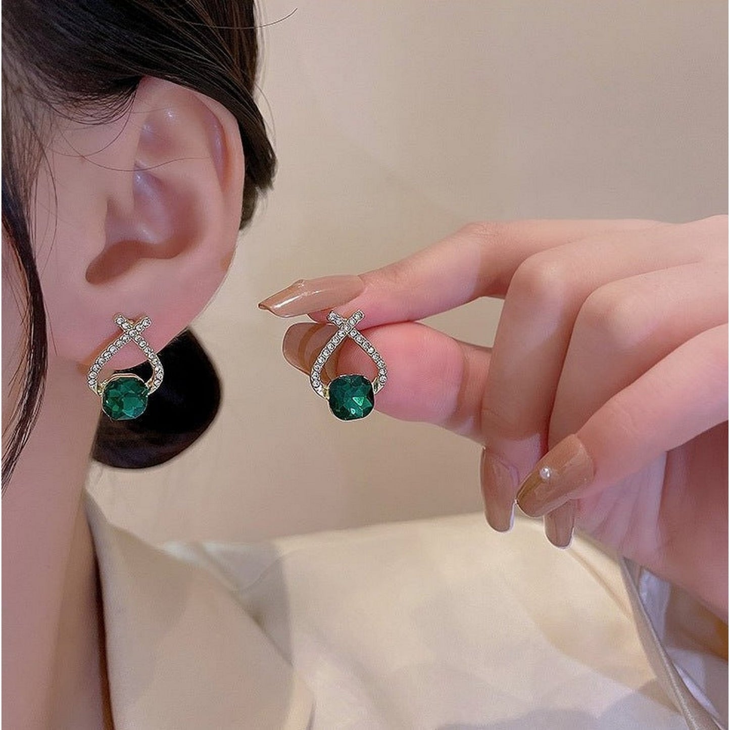 Trendy Emerald Crystal Ball Earrings (Random Color) - FlyingCart.pk