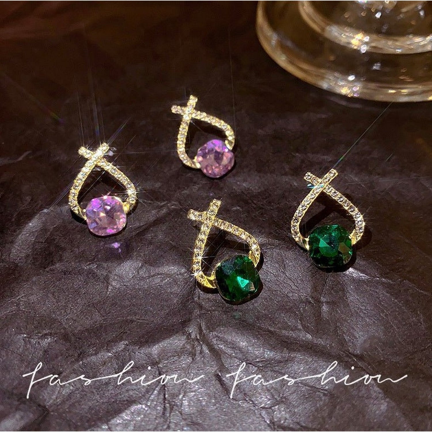 Trendy Emerald Crystal Ball Earrings (Random Color) - FlyingCart.pk