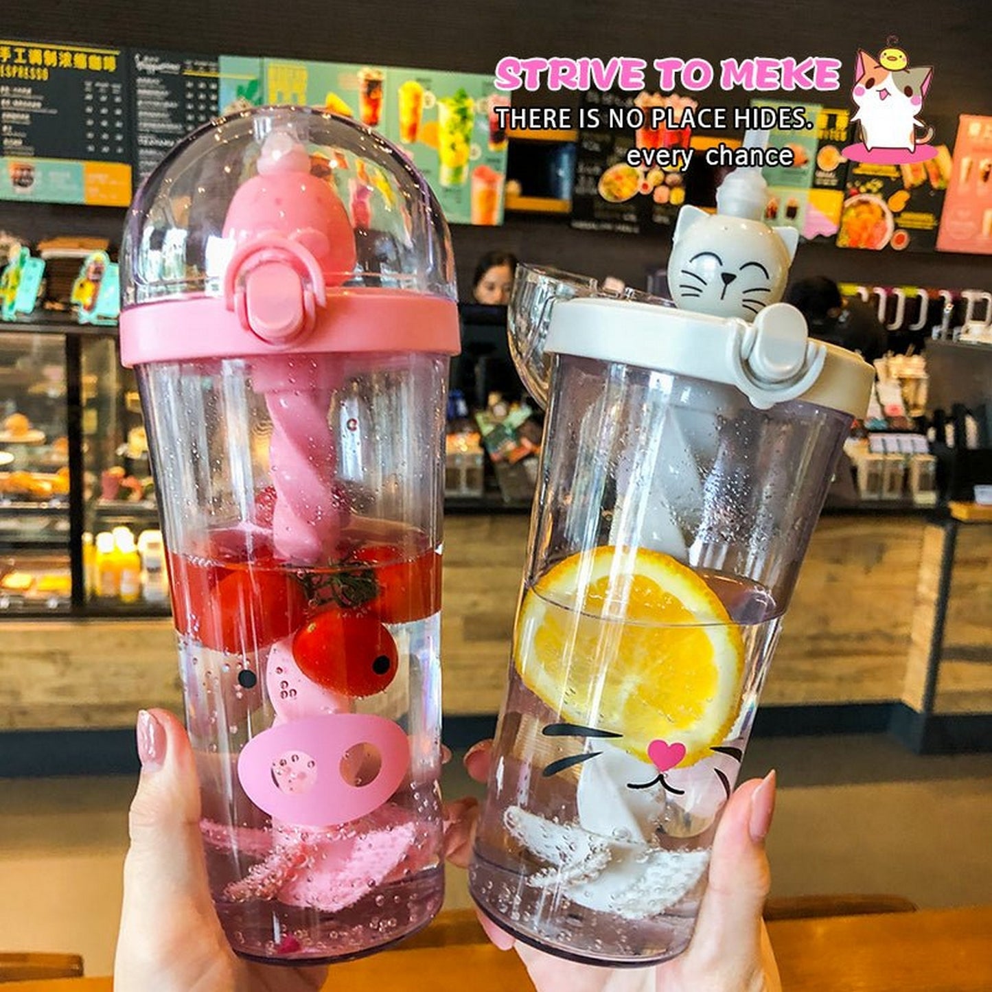 Cute Creative Reusable Silicone Plastic Straw Water Bottle - FlyingCart.pk