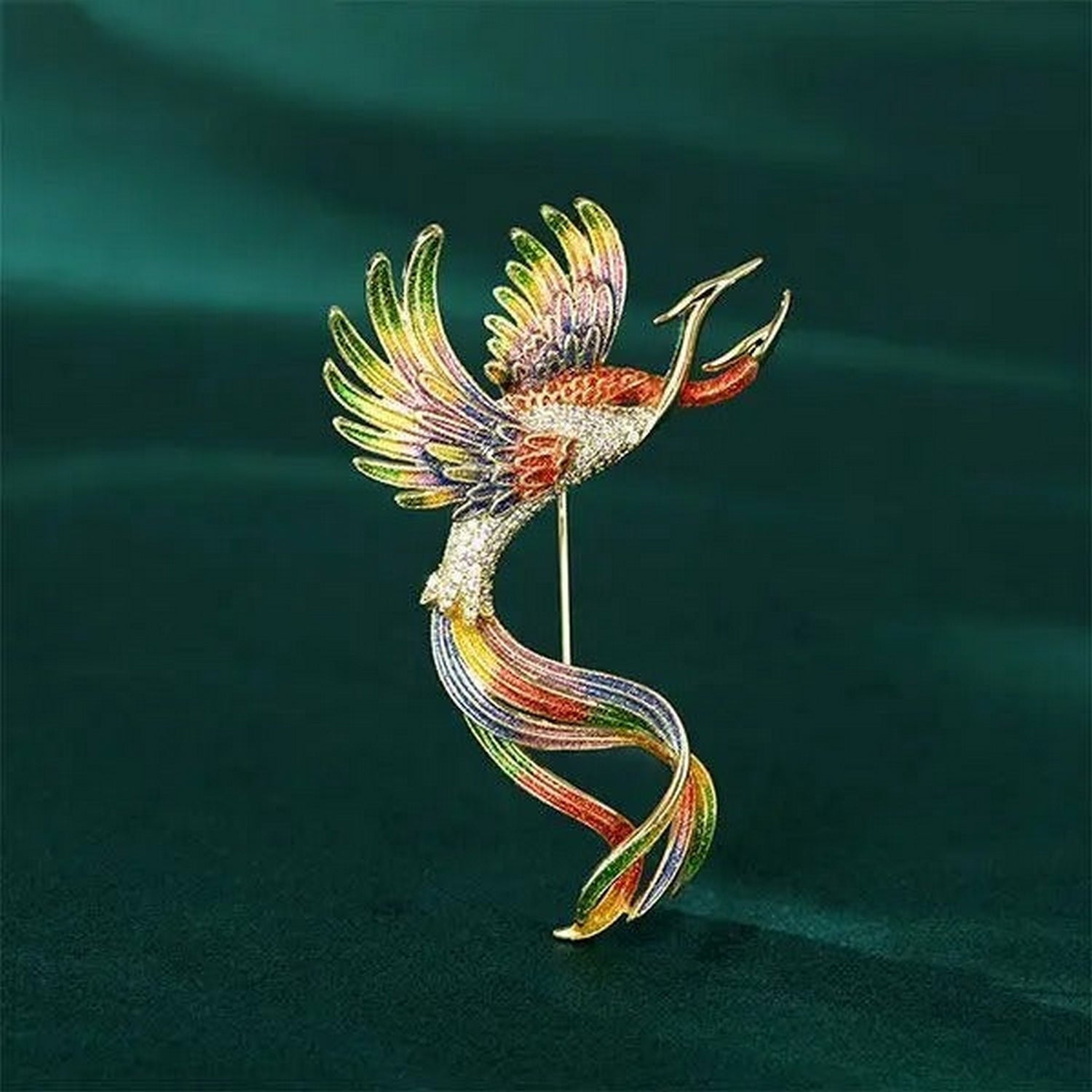 Chinese Style Cloisonne Rainbow Phoenix Shaped Metal Brooch - FlyingCart.pk