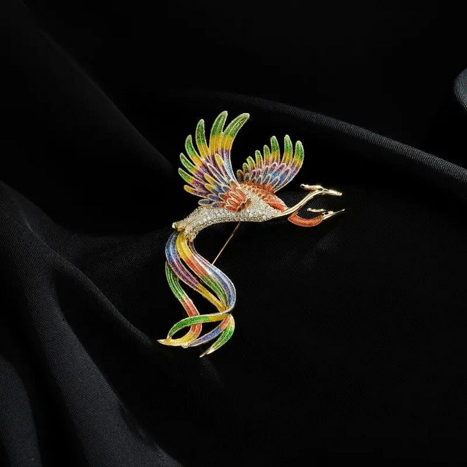 Chinese Style Cloisonne Rainbow Phoenix Shaped Metal Brooch - FlyingCart.pk