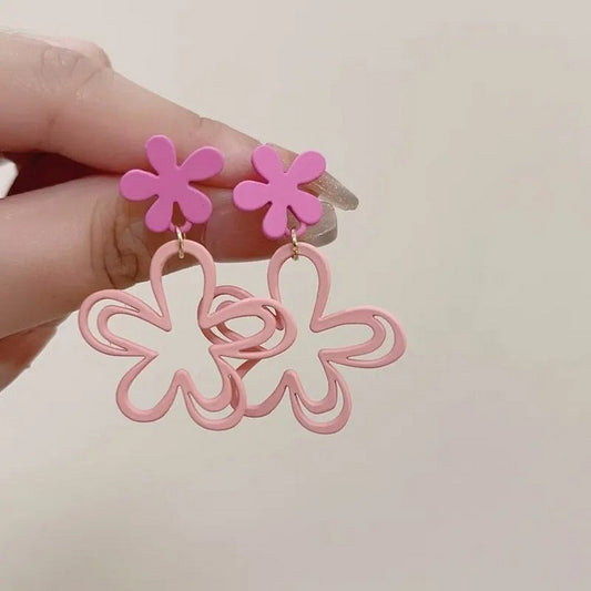 Sweet Pink Flower Petal Drop Earrings - FlyingCart.pk