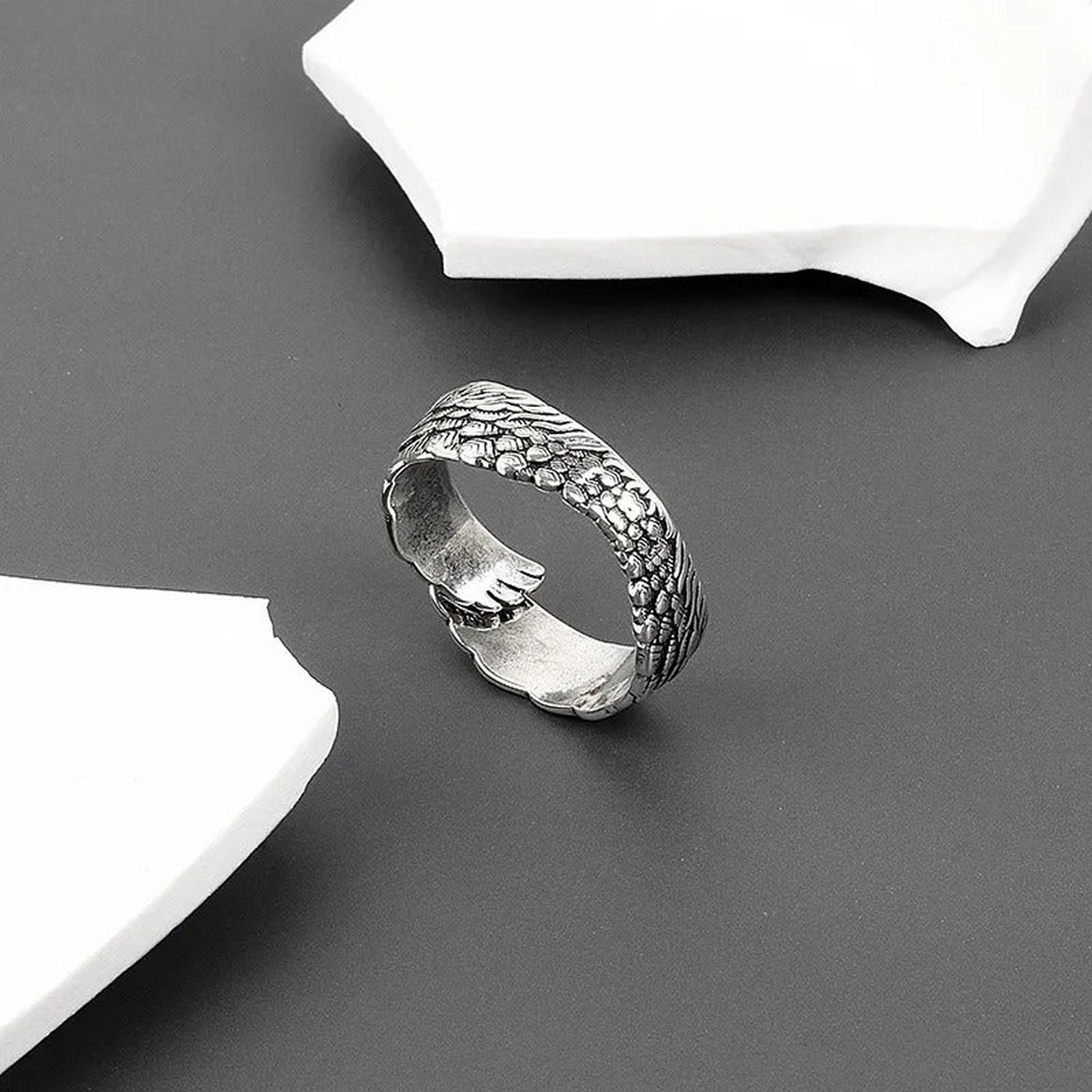 Elegant Angel Silver Wings Feather Adjustable Ring - FlyingCart.pk