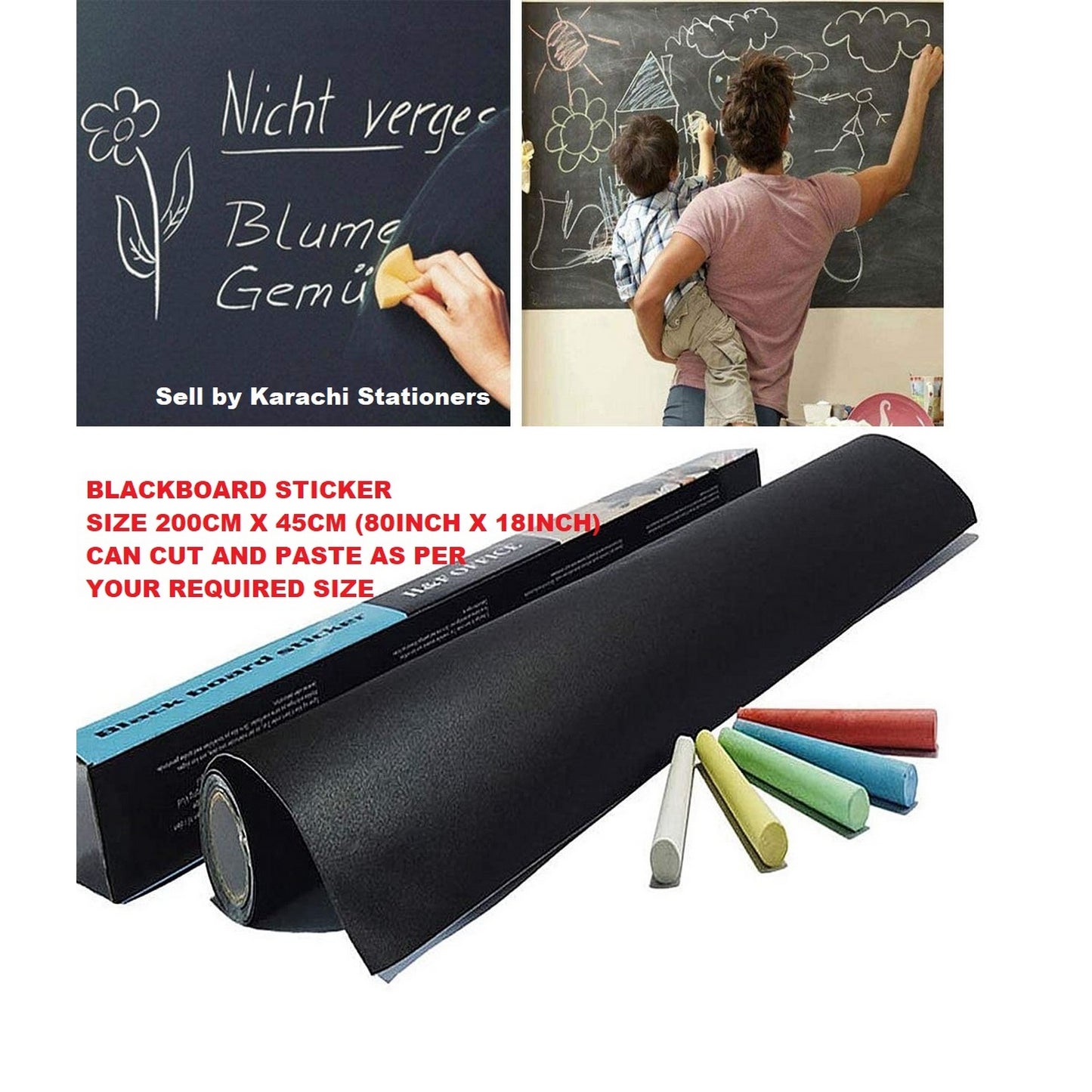 Chalkboard Sticker Paper Self-Adhesive Blackboard Wall Sticker (45 x 200 cm) - FlyingCart.pk