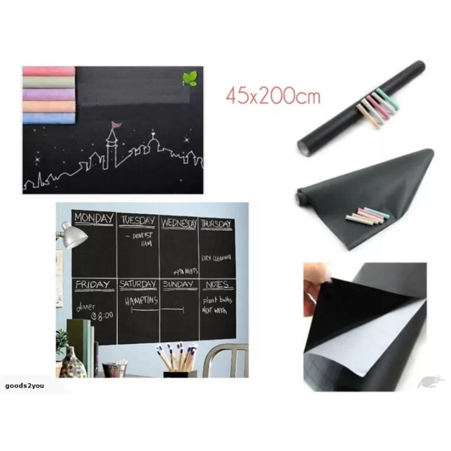 Chalkboard Sticker Paper Self-Adhesive Blackboard Wall Sticker (45 x 200 cm) - FlyingCart.pk