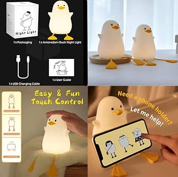 Duck LED Night Light – Silicone Squishy, Dimmable, Rechargeable Nursery Lamp-FlyingCart.pk