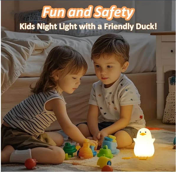 Duck LED Night Light – Silicone Squishy, Dimmable, Rechargeable Nursery Lamp-FlyingCart.pk