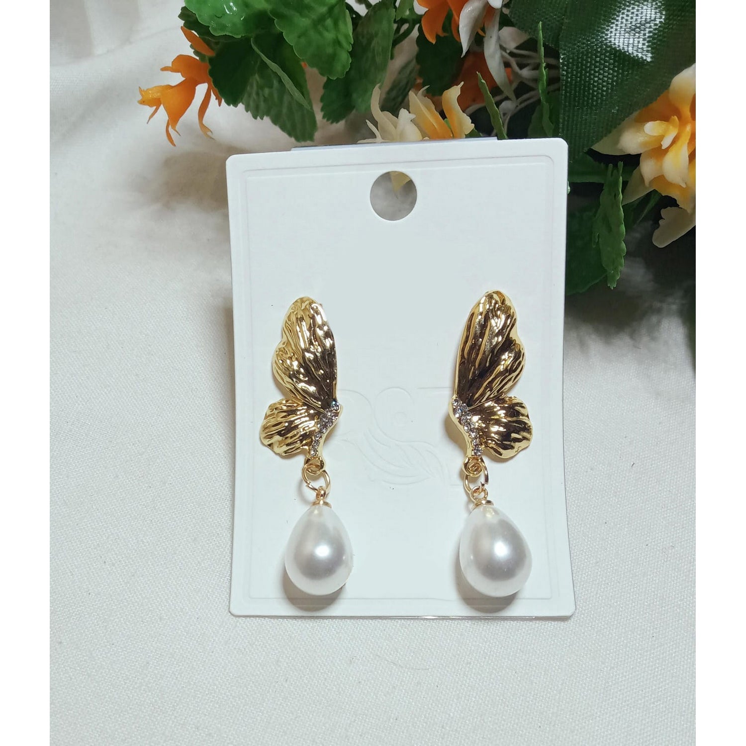 Butterfly Wings with  Pearl Drop Earrings - FlyingCart.pk