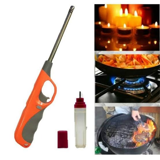 Electronic Refillable Gas Lighter – Portable Butane Lighter for Kitchen, Camping, Grills, Candles, Fireplaces & Outdoor Use (Random Color)