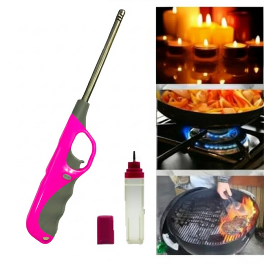 Electronic Refillable Gas Lighter – Portable Butane Lighter for Kitchen, Camping, Grills, Candles, Fireplaces & Outdoor Use (Random Color)