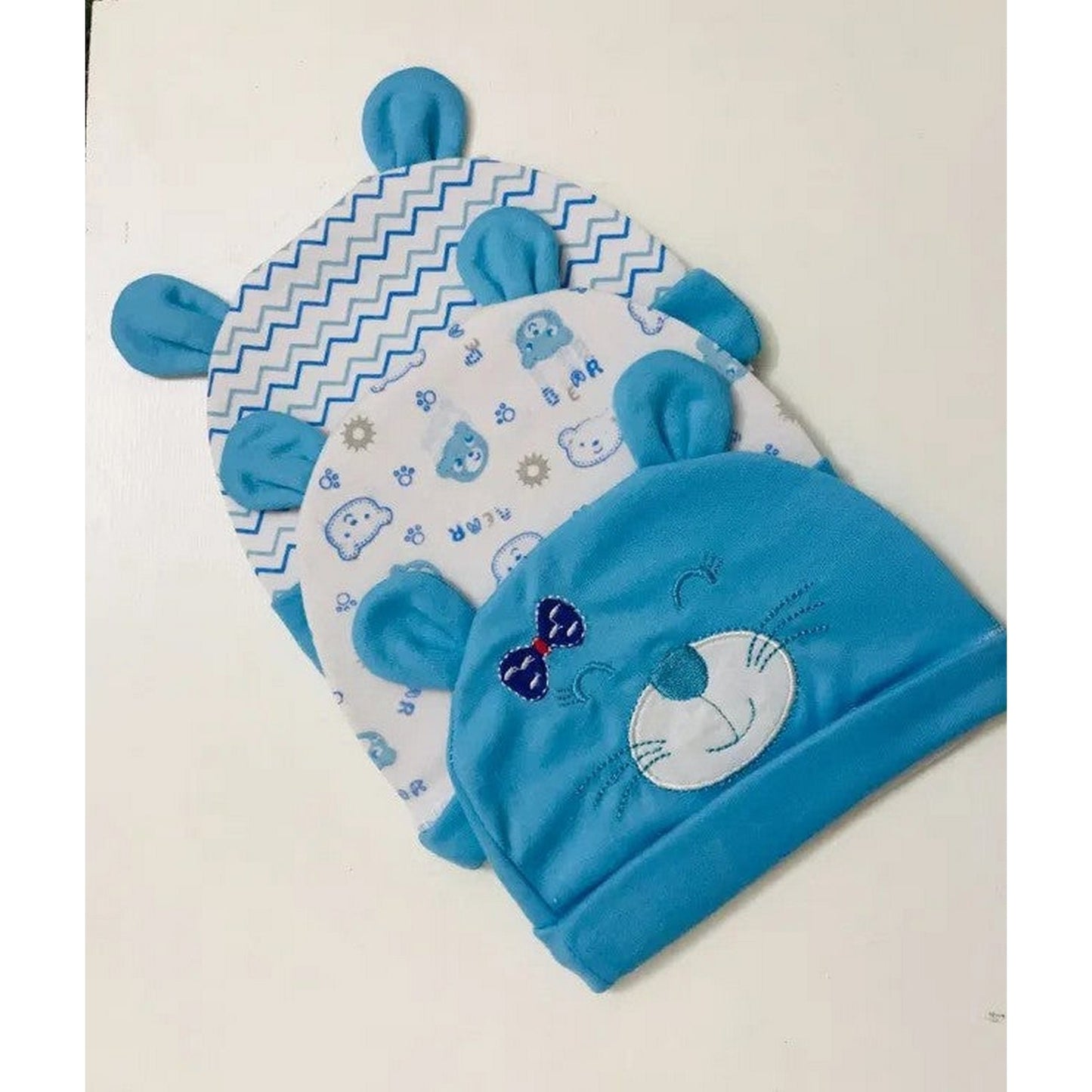 Soft Beanie Hat Newborn Baby Cartoon Printed (Pack of 3) - FlyingCart.pk