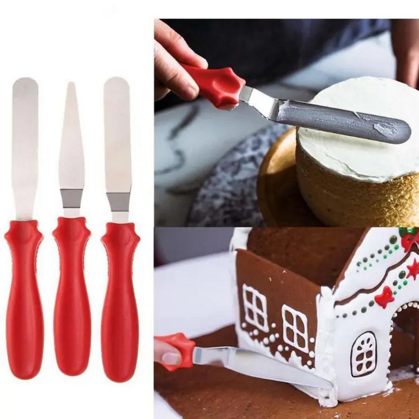 Stainless Steel Cake Spatula Corner Straight Blade 3 Pcs Set - FlyingCart.pk