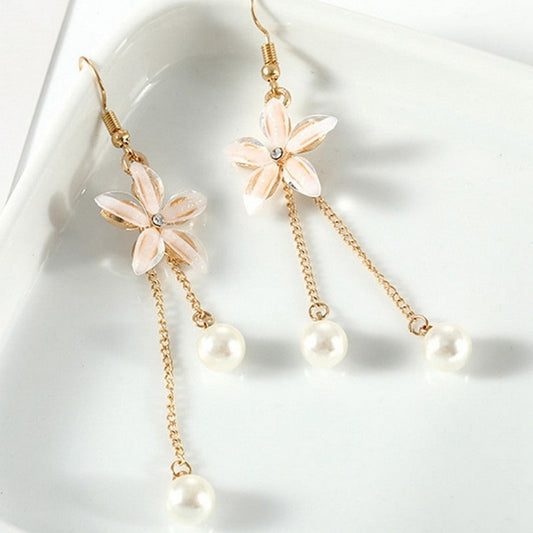 Elegant Star Long Pearl Flower Earrings - FlyingCart.pk