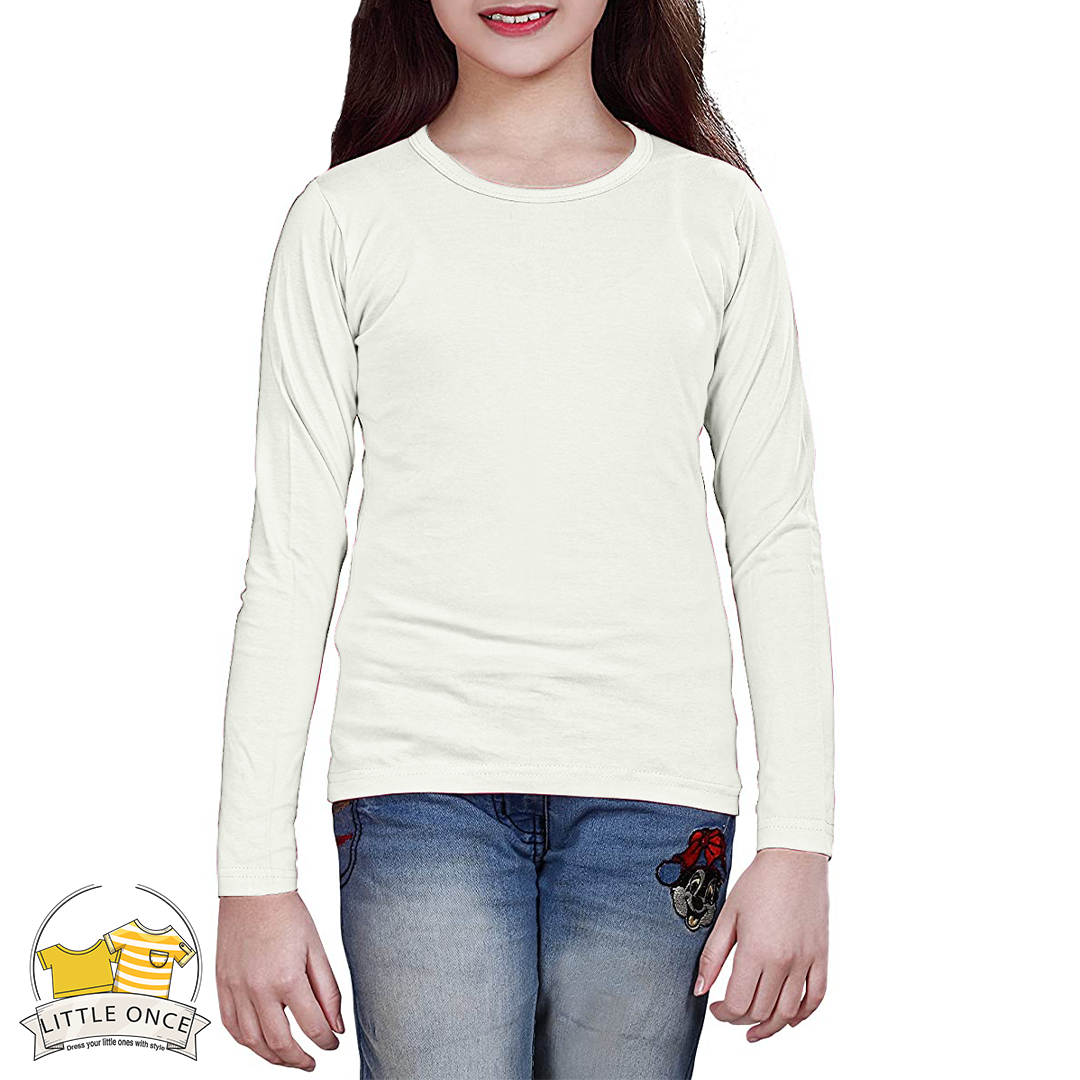 Light Grey  Kids Full Sleeves T-Shirt For Girls - FlyingCart.pk