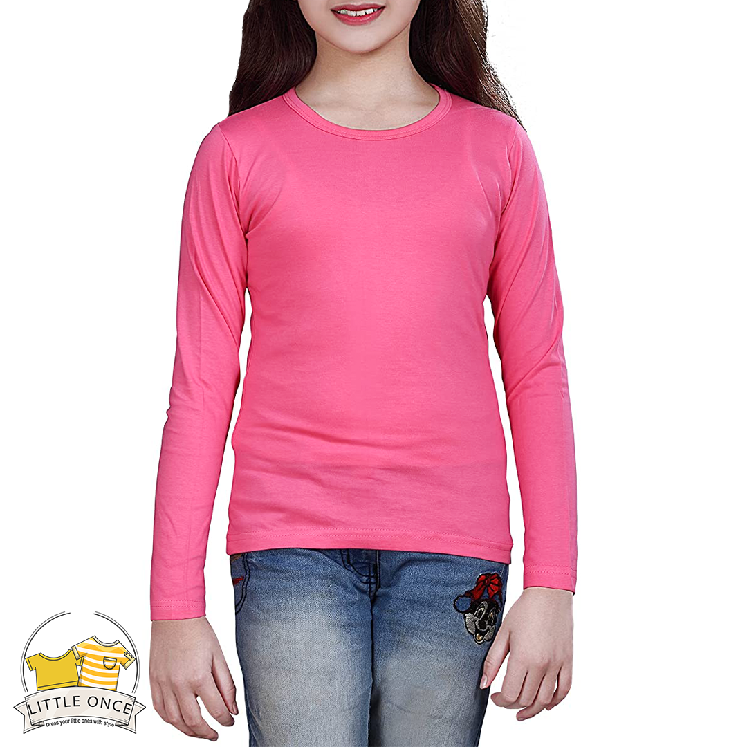 Hot Pink Kids Full Sleeves T-Shirt For Girls - FlyingCart.pk