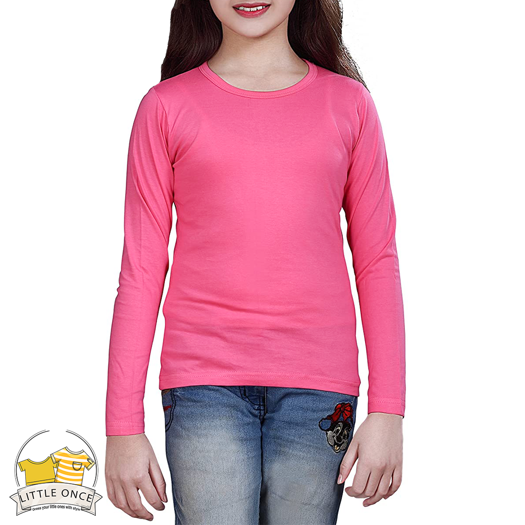 Hot Pink Kids Full Sleeves T-Shirt For Girls