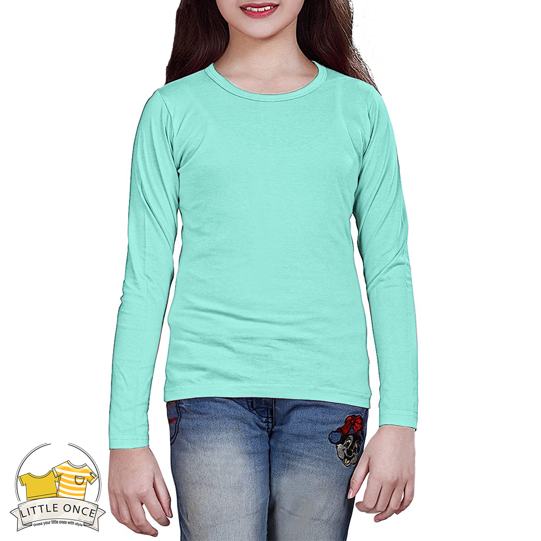 Ice Blue  Kids Full Sleeves T-Shirt For Girls - FlyingCart.pk