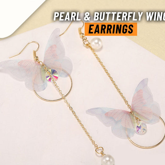 Pearl And Butterfly Dangle Wing Earrings - FlyingCart.pk