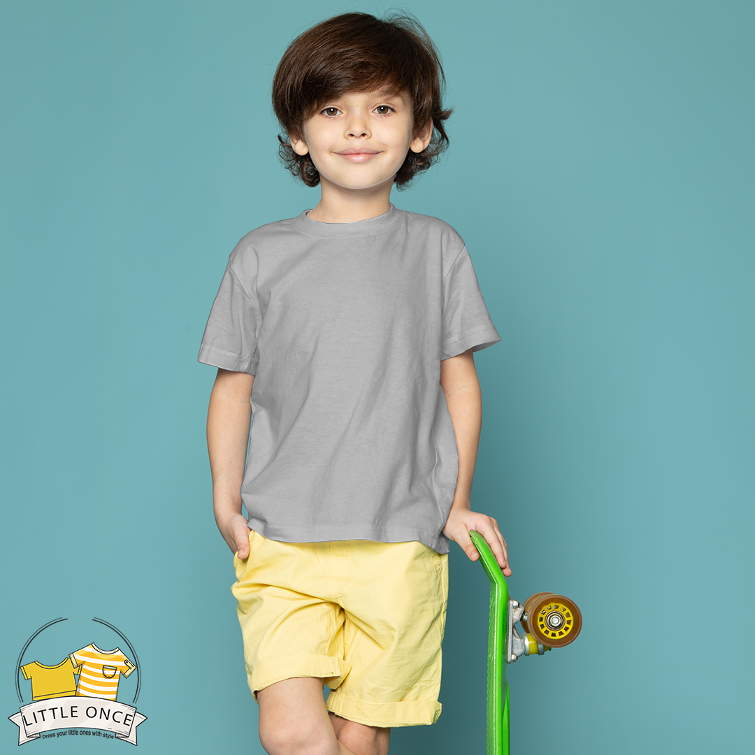 Silver Grey Kids Half Sleeves T-Shirt For Boys