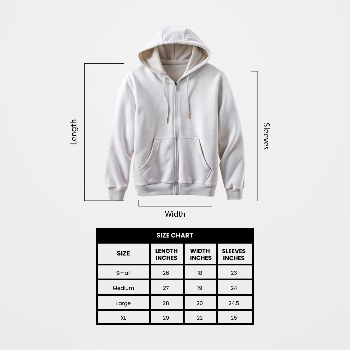 Zipper Hoodie White for Men- FlyingCart.pk