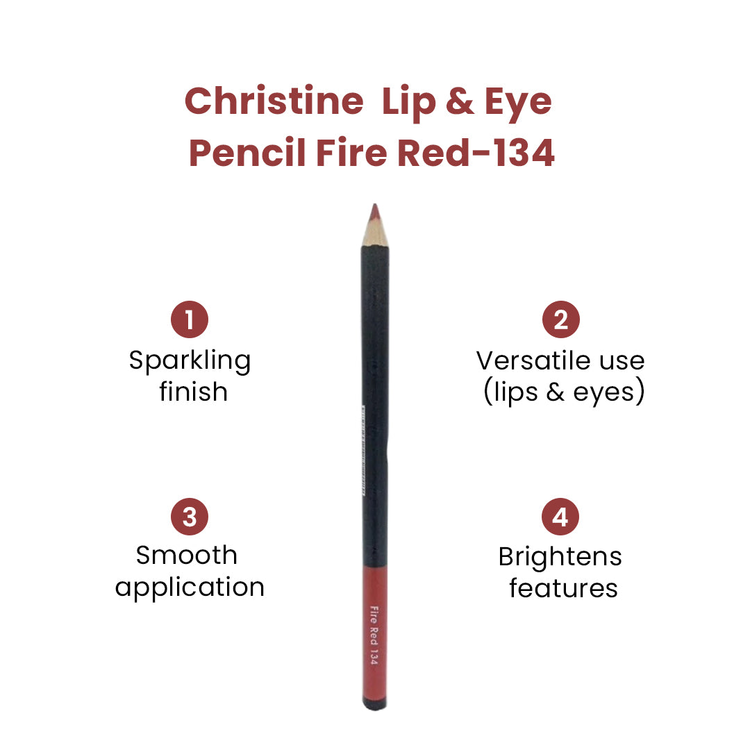 Christine Lip & Eye Pencil Fire Red-134 - FlyingCart.pk