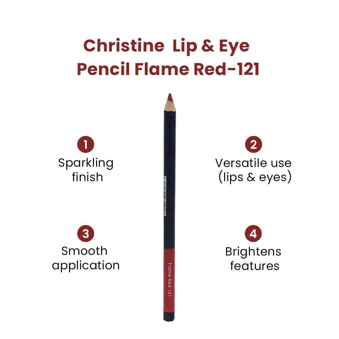 Christine Lip & Eye Pencil Flame Red-121 - FlyingCart.pk