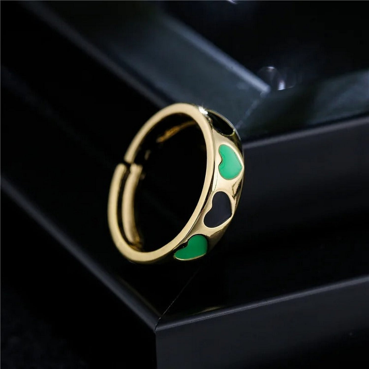 Green Chunky Heart Love Heart Open Ring - FlyingCart.pk