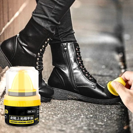 Black Leather Shoe Polish Cream with Sponge - Flyingcart.pk