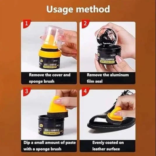 Black Leather Shoe Polish Cream with Sponge - Flyingcart.pk