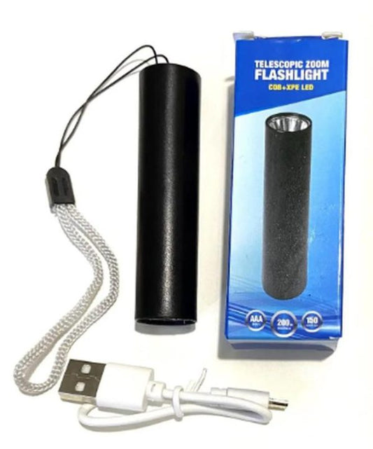 LED 517 Telescopic Zoom Flashlight – COB + XPE Dual Light, USB Rechargeable - Flyingcart.pk