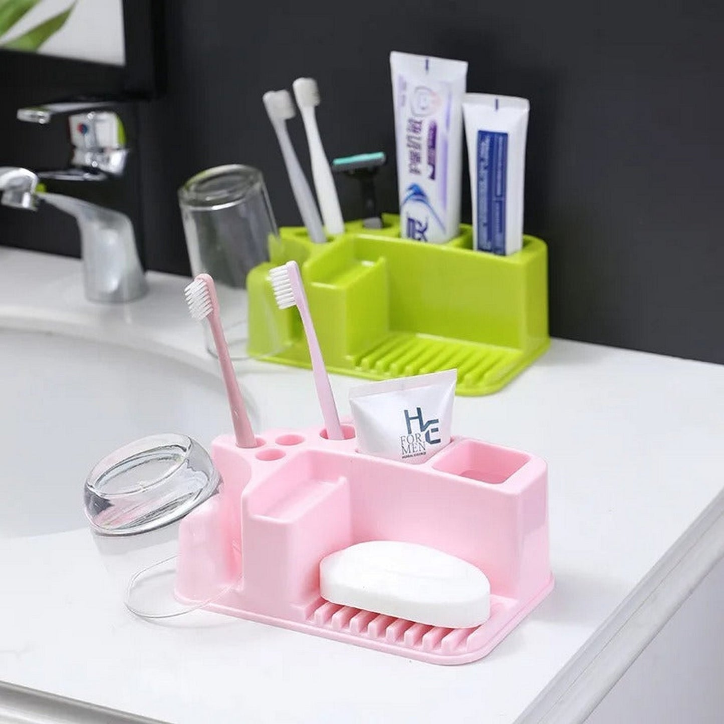 Plastic Wall Mounted Toothbrush And Soap Holder - FlyingCart.pk