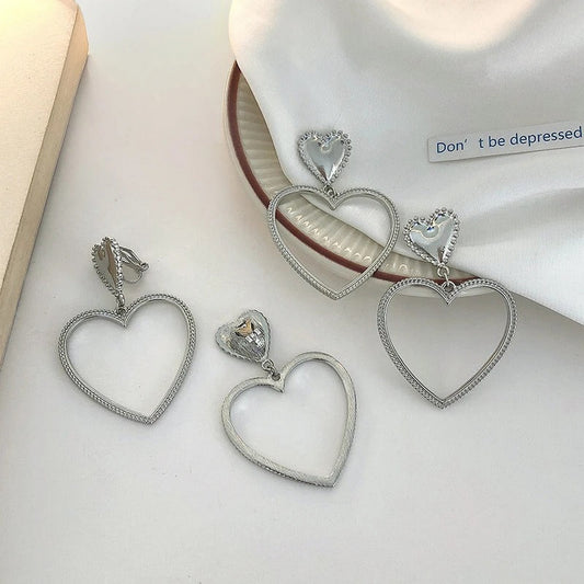 Sterling Silver Heart Exaggerated Love Heart Earrings - FlyingCart.pk