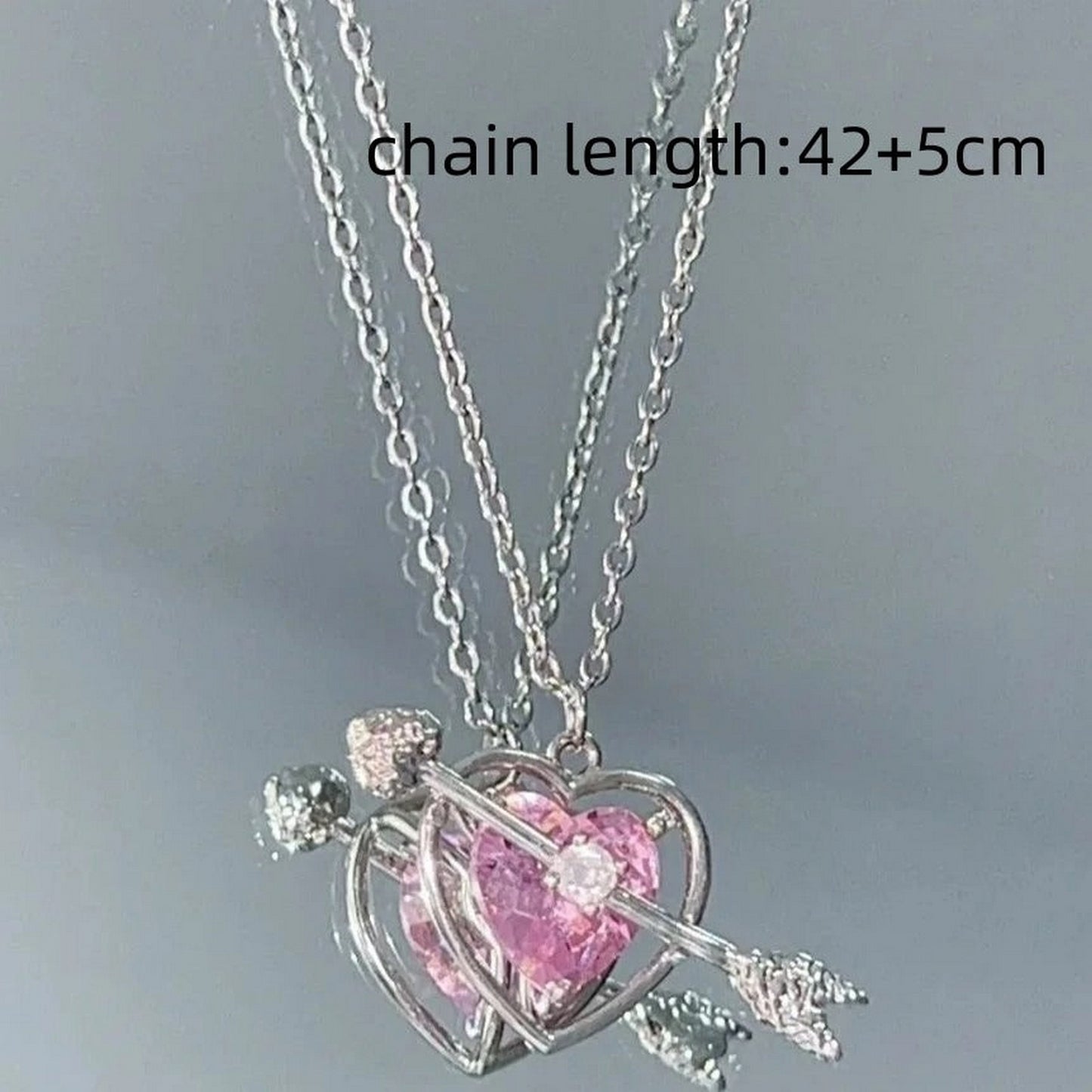 Sweet Pink Heart Shaped Rhinestone Pendant Necklace - FlyingCart.pk