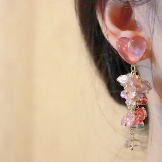 Pink Stone Long Clip On Earrings For Women - FlyingCart.pk