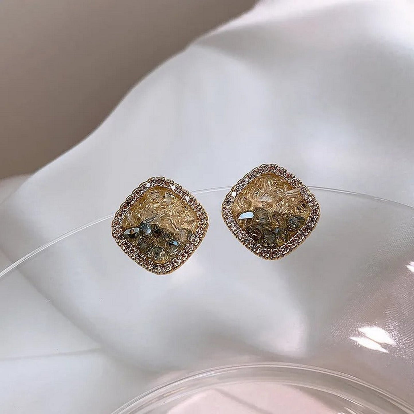 Retro Crystal Zircon Square Stud Earrings - FlyingCart.pk