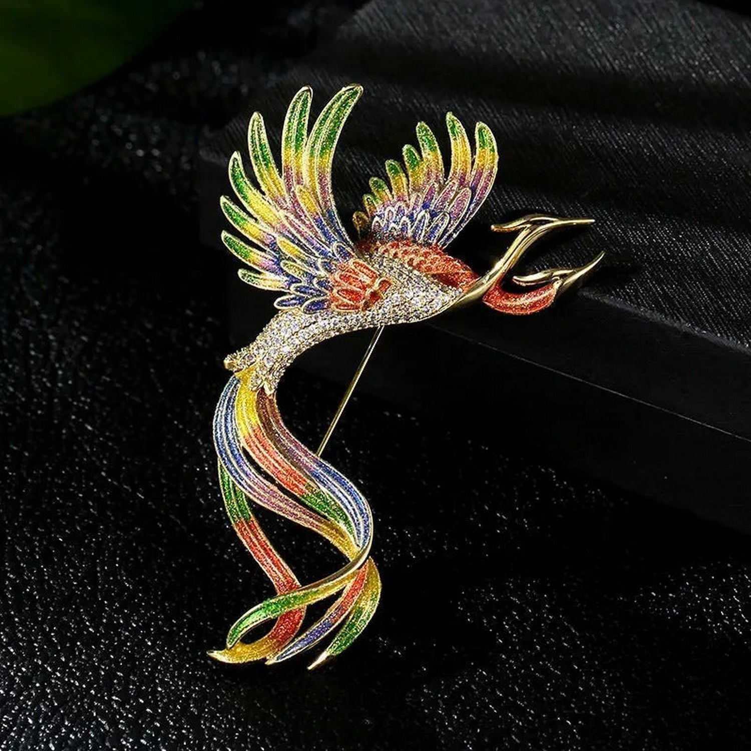 Chinese Style Cloisonne Rainbow Phoenix Shaped Metal Brooch - FlyingCart.pk