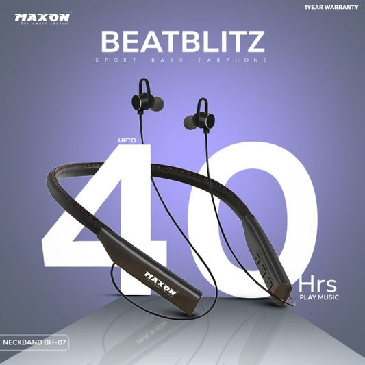 Maxon BH-07 Wireless Neckband – 40 Hours Playtime | 500mAh Battery | Superior Audio for All-Day Listening - Flyingcart.pk