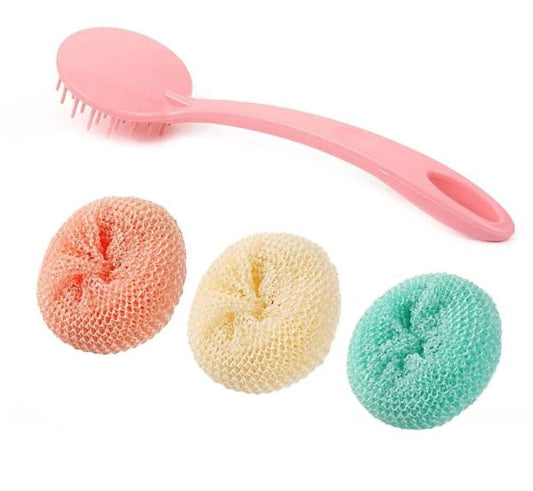 multipurpose-fiber-cleaning-balls-with-long-handle-reusable-scrubbers-for-kitchen-household-cleaning-1-handle-3-balls-1-flyingcart.pk
