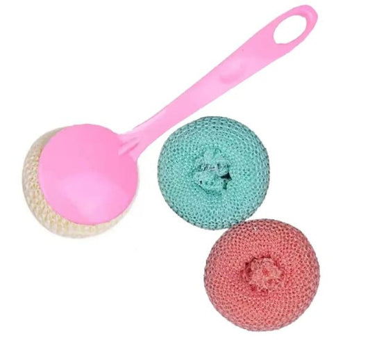 multipurpose-fiber-cleaning-balls-with-long-handle-reusable-scrubbers-for-kitchen-household-cleaning-1-handle-3-balls-1-flyingcart.pk