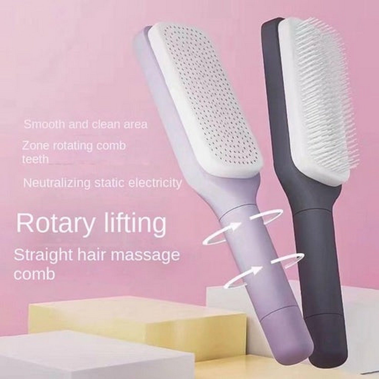 Self Cleaning Rotating Hair Comb Rotating Brush - FlyingCart.pk